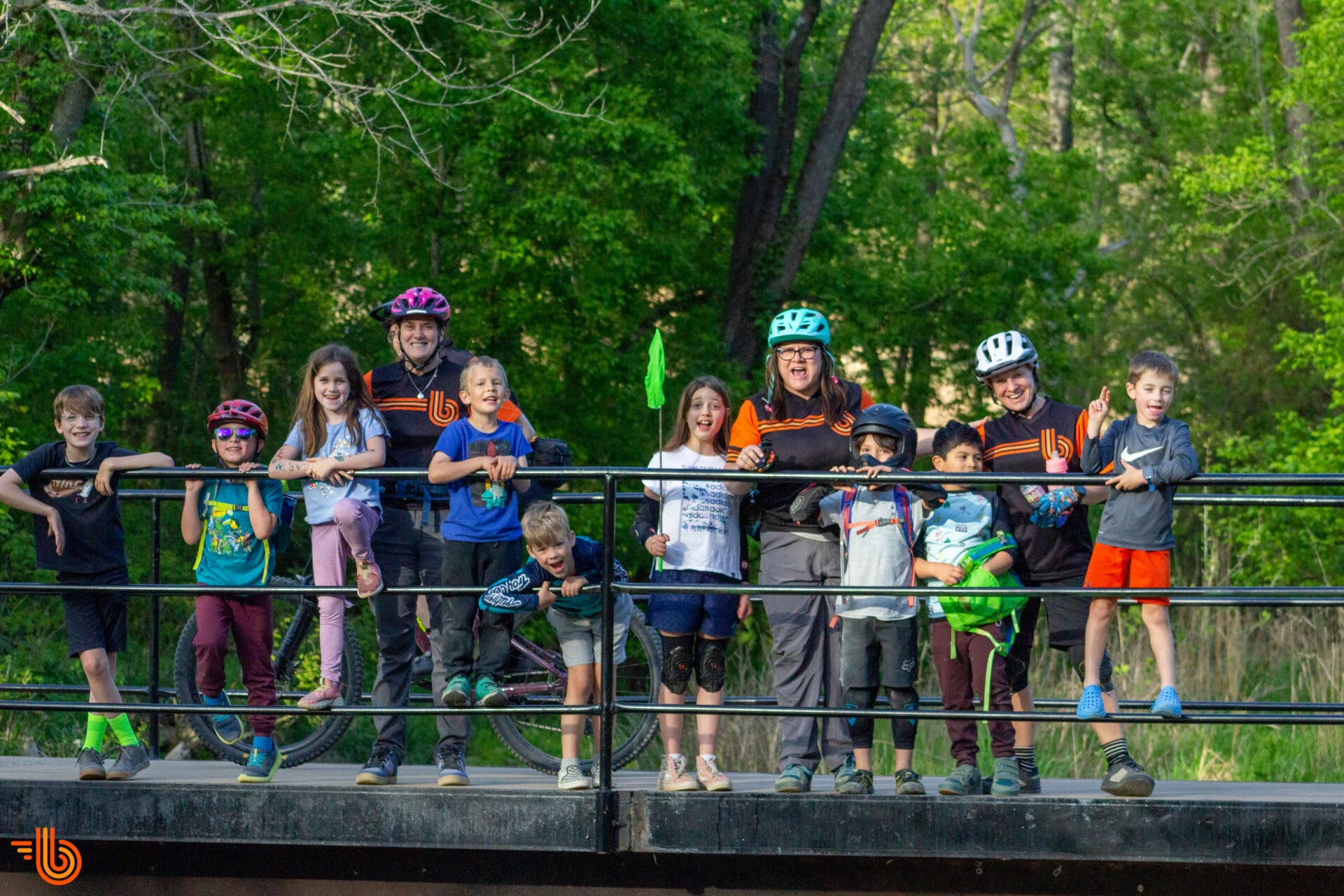 Bike School Bentonville Trail Kids on a bridge.